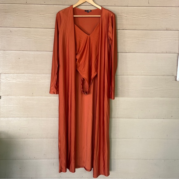 Fashion Nova Tops - Fashion Nova Orange V-Neck Sleeveless Bodysuit & Cardigan Set 2 Piece Outfit XL